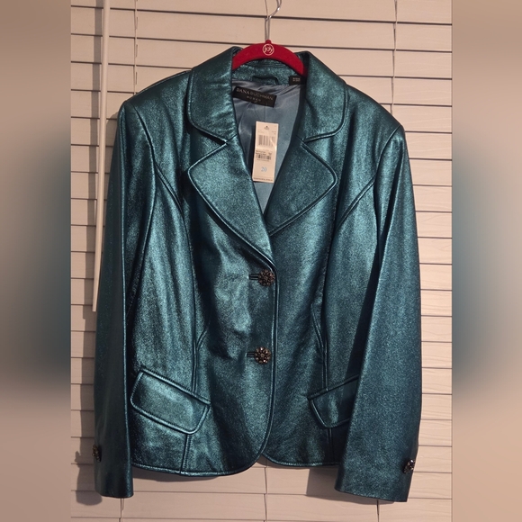 Dana Buchman Jackets & Blazers - NWT Dana Buchman Plus Size 100% Leather Metallic Teal Blazer Size 20